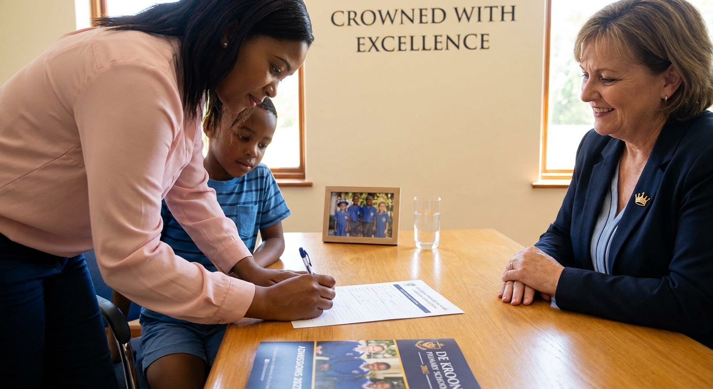 Parent and child completing admission form