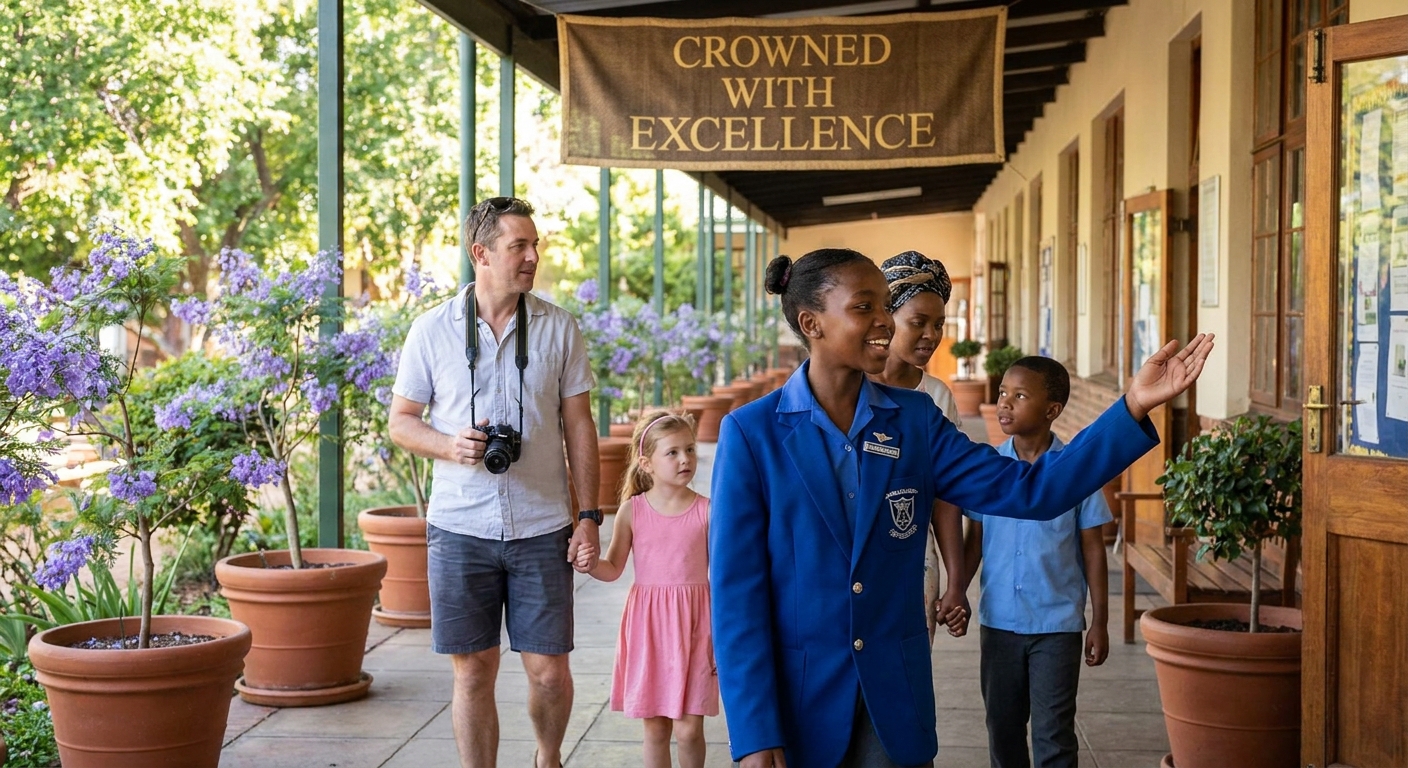 Family on guided campus tour