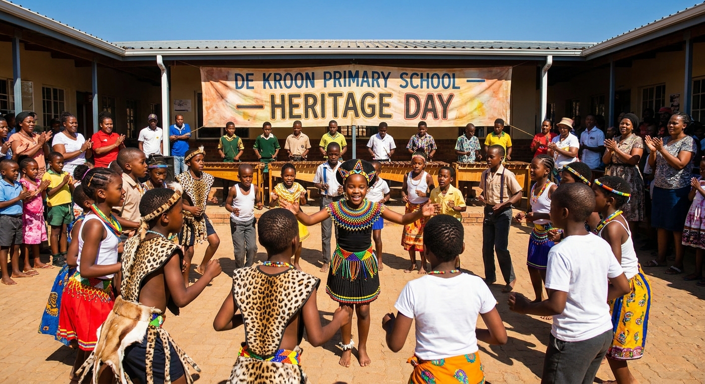 Heritage Day cultural celebration with learners in traditional outfits